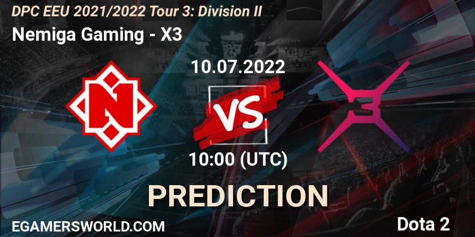 Pronóstico Nemiga Gaming - X3. 10.07.2022 at 10:00, Dota 2, DPC EEU 2021/2022 Tour 3: Division II
