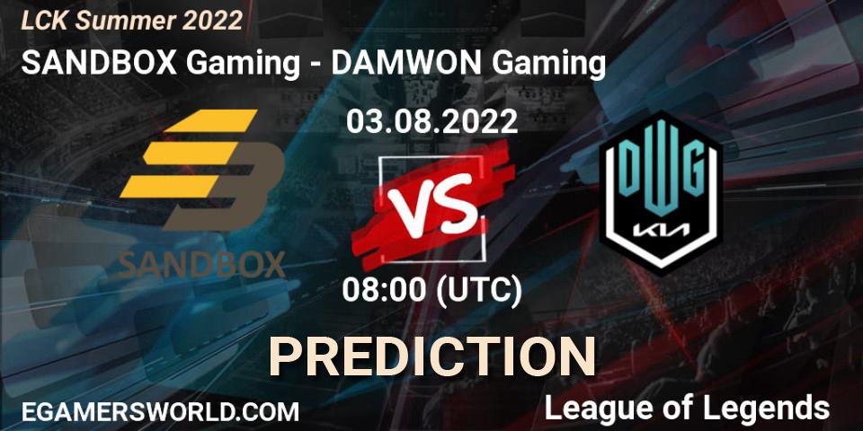 Pronóstico SANDBOX Gaming - DAMWON Gaming. 03.08.22, LoL, LCK Summer 2022