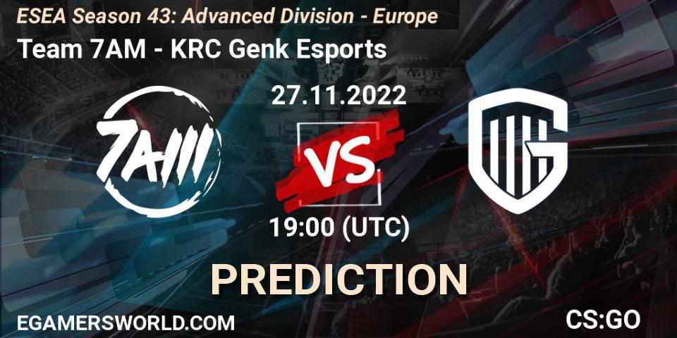 Pronóstico Team 7AM - KRC Genk Esports. 27.11.22, CS2 (CS:GO), ESEA Season 43: Advanced Division - Europe
