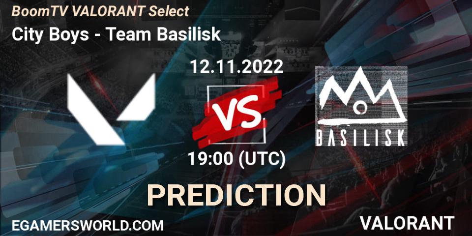 Pronóstico City Boys - Team Basilisk. 12.11.2022 at 19:00, VALORANT, BoomTV VALORANT Select