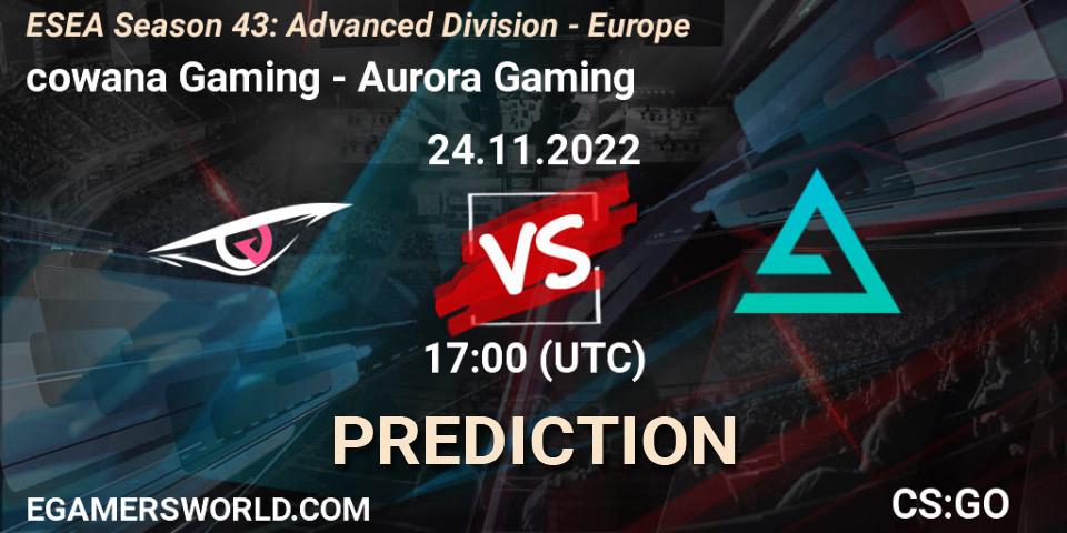 Pronóstico cowana Gaming - Aurora. 24.11.2022 at 17:00, Counter-Strike (CS2), ESEA Season 43: Advanced Division - Europe