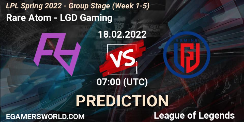 Pronóstico Rare Atom - LGD Gaming. 18.02.2022 at 07:00, LoL, LPL Spring 2022 - Group Stage (Week 1-5)