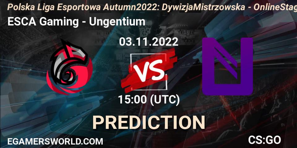 Pronóstico ESCA Gaming - Ungentium. 03.11.2022 at 15:00, Counter-Strike (CS2), Polska Liga Esportowa Autumn 2022: Dywizja Mistrzowska - Online Stage