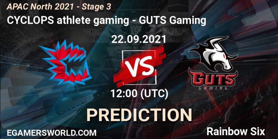 Pronóstico CYCLOPS athlete gaming - GUTS Gaming. 22.09.2021 at 12:00, Rainbow Six, APAC North 2021 - Stage 3