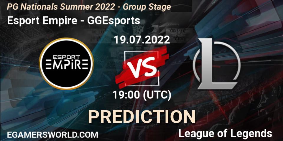 Pronóstico Esport Empire - GGEsports. 19.07.2022 at 19:00, LoL, PG Nationals Summer 2022 - Group Stage