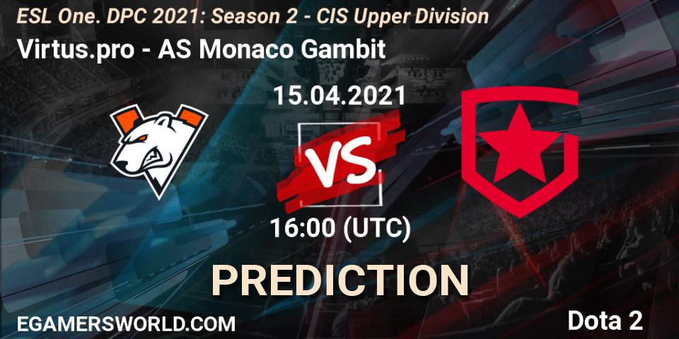 Pronóstico Virtus.pro - AS Monaco Gambit. 15.04.21, Dota 2, ESL One. DPC 2021: Season 2 - CIS Upper Division