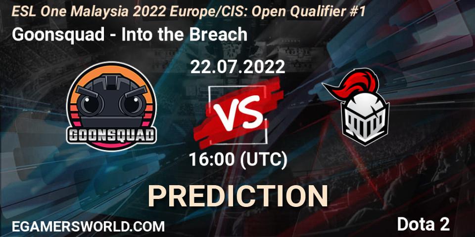 Pronóstico Goonsquad - Into the Breach. 22.07.2022 at 16:00, Dota 2, ESL One Malaysia 2022 Europe/CIS: Open Qualifier #1
