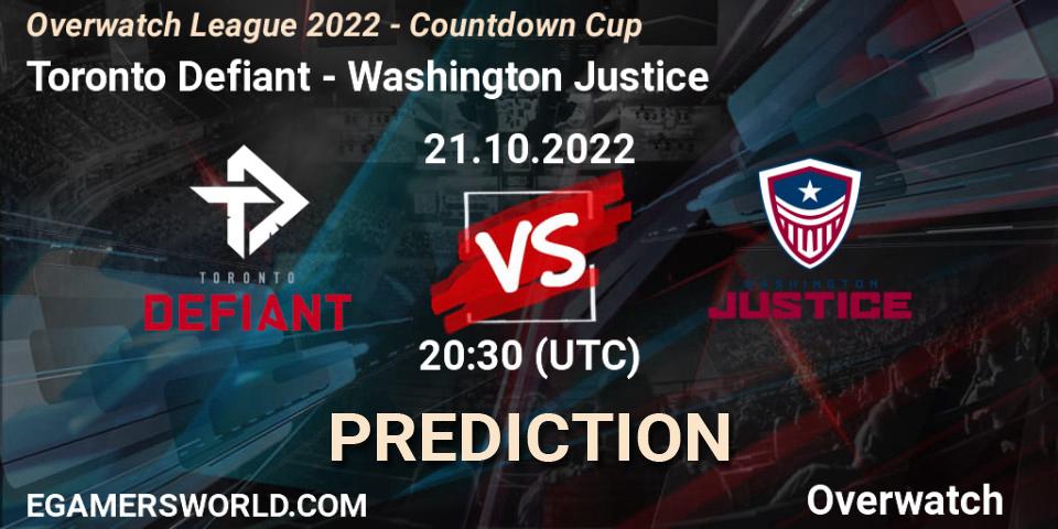 Pronóstico Toronto Defiant - Washington Justice. 21.10.2022 at 20:30, Overwatch, Overwatch League 2022 - Countdown Cup
