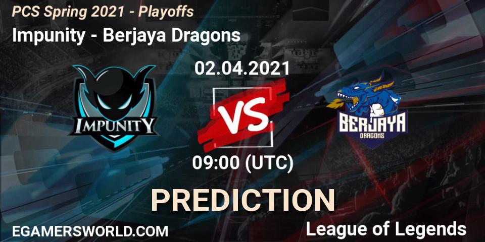 Pronóstico Impunity - Berjaya Dragons. 02.04.2021 at 09:00, LoL, PCS Spring 2021 - Playoffs
