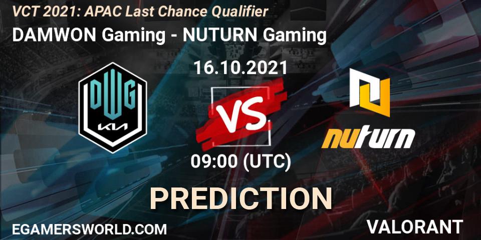 Pronóstico DAMWON Gaming - NUTURN Gaming. 16.10.2021 at 09:00, VALORANT, VCT 2021: APAC Last Chance Qualifier