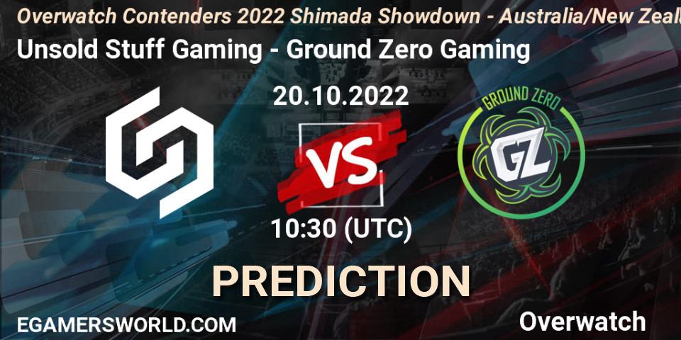Pronóstico Unsold Stuff Gaming - Ground Zero Gaming. 20.10.2022 at 10:30, Overwatch, Overwatch Contenders 2022 Shimada Showdown - Australia/New Zealand - October