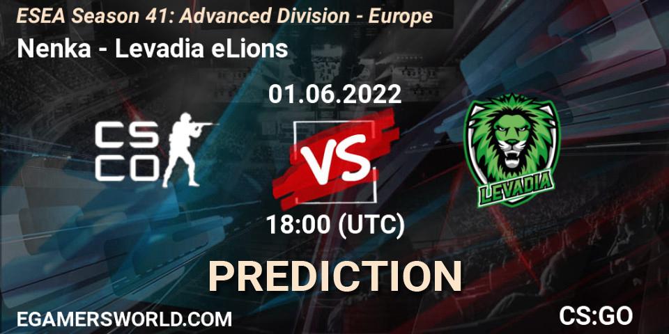 Pronóstico Nenka - Levadia eLions. 01.06.2022 at 18:00, Counter-Strike (CS2), ESEA Season 41: Advanced Division - Europe