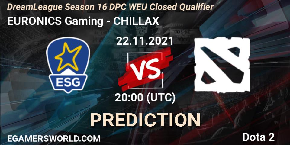 Pronóstico EURONICS Gaming - CHILLAX. 22.11.2021 at 21:05, Dota 2, DPC 2022 Season 1: Euro - Closed Qualifier (DreamLeague Season 16)