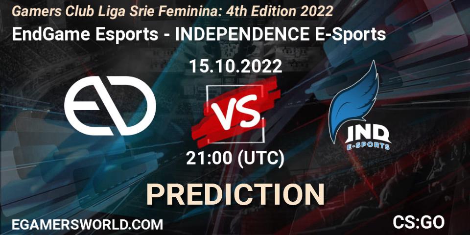 Pronóstico EndGame Esports - INDEPENDENCE E-Sports. 15.10.22, CS2 (CS:GO), Gamers Club Liga Série Feminina: 4th Edition 2022