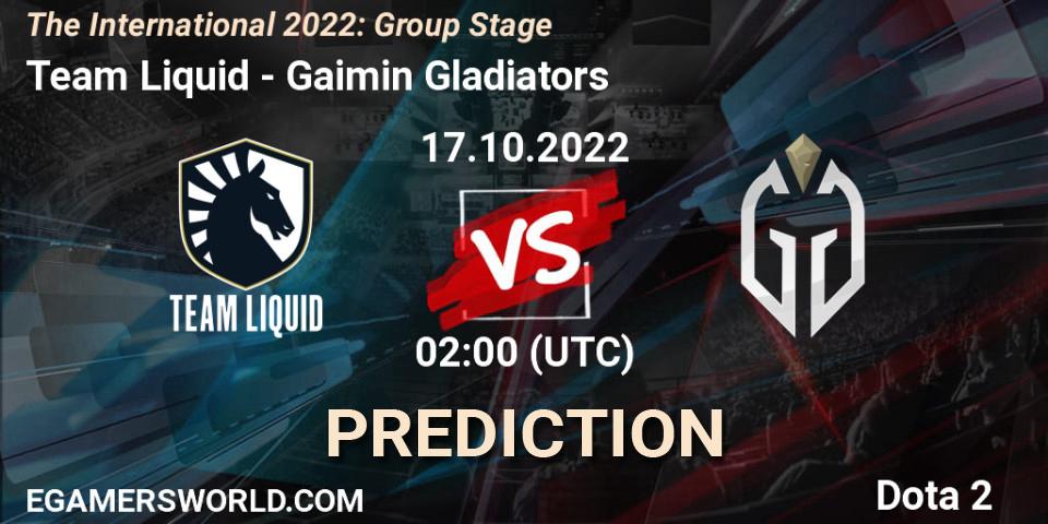 Pronóstico Team Liquid - Gaimin Gladiators. 17.10.22, Dota 2, The International 2022: Group Stage