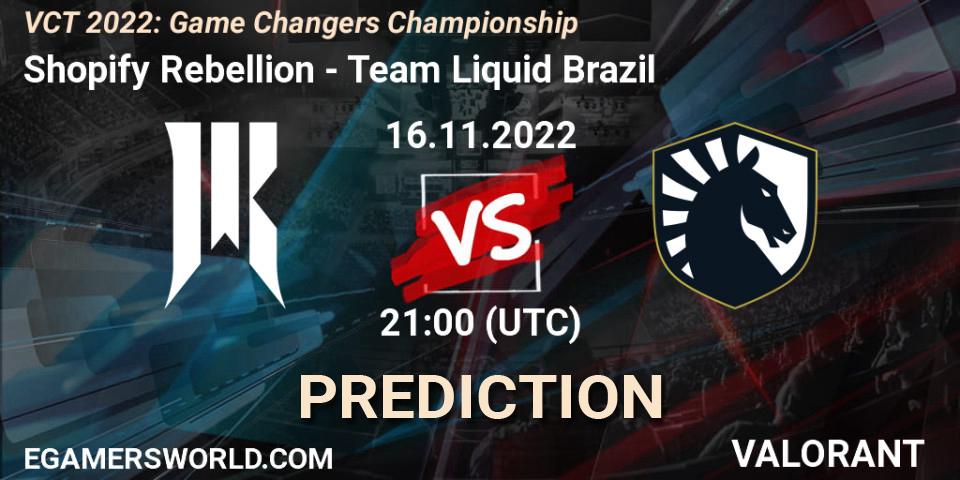 Pronóstico Shopify Rebellion - Team Liquid Brazil. 17.11.2022 at 14:15, VALORANT, VCT 2022: Game Changers Championship