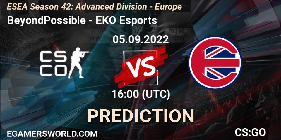 Pronóstico BeyondPossible - EKO Esports. 05.09.2022 at 16:00, Counter-Strike (CS2), ESEA Season 42: Advanced Division - Europe