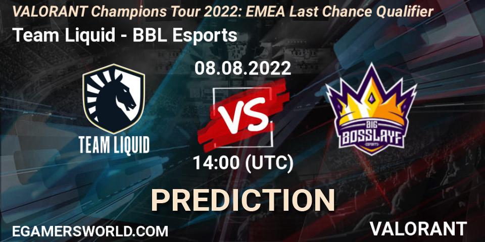 Pronóstico Team Liquid - BBL Esports. 08.08.2022 at 14:00, VALORANT, VCT 2022: EMEA Last Chance Qualifier