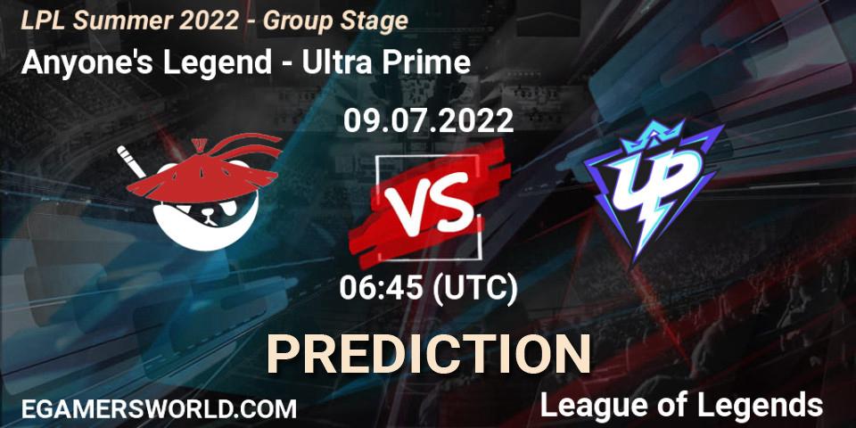Pronóstico Anyone's Legend - Ultra Prime. 09.07.2022 at 06:45, LoL, LPL Summer 2022 - Group Stage