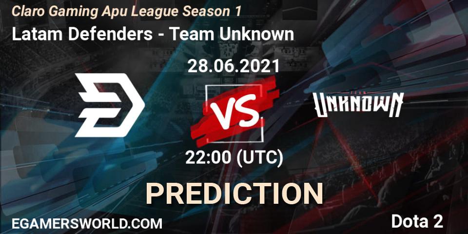 Pronóstico Latam Defenders - Team Unknown. 28.06.2021 at 21:42, Dota 2, Claro Gaming Apu League Season 1