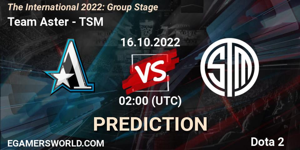 Pronóstico Team Aster - TSM. 16.10.2022 at 02:01, Dota 2, The International 2022: Group Stage
