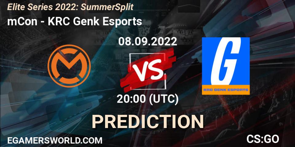 Pronóstico mCon - KRC Genk Esports. 08.09.2022 at 20:00, Counter-Strike (CS2), Elite Series 2022: Summer Split