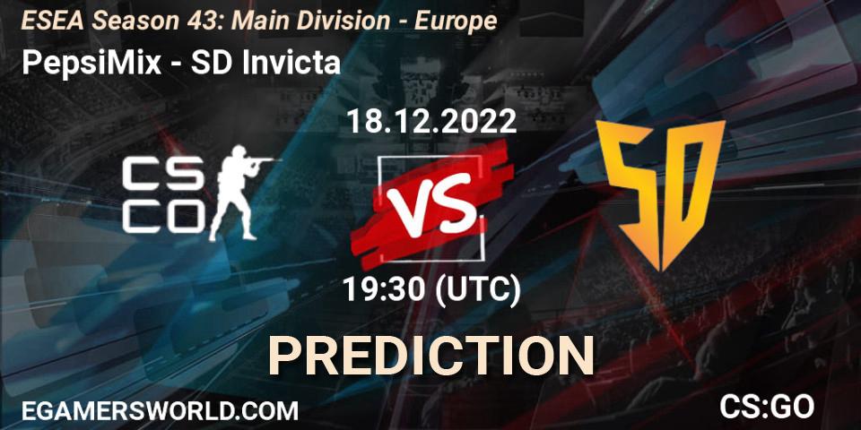Pronóstico PepsiMix - SD Invicta. 19.12.2022 at 18:00, Counter-Strike (CS2), ESEA Season 43: Main Division - Europe
