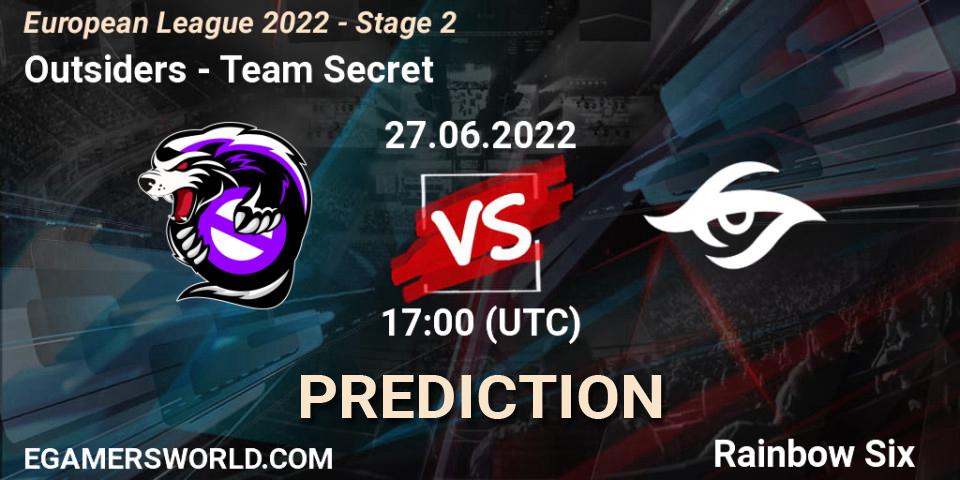 Pronóstico Outsiders - Team Secret. 27.06.2022 at 16:00, Rainbow Six, European League 2022 - Stage 2
