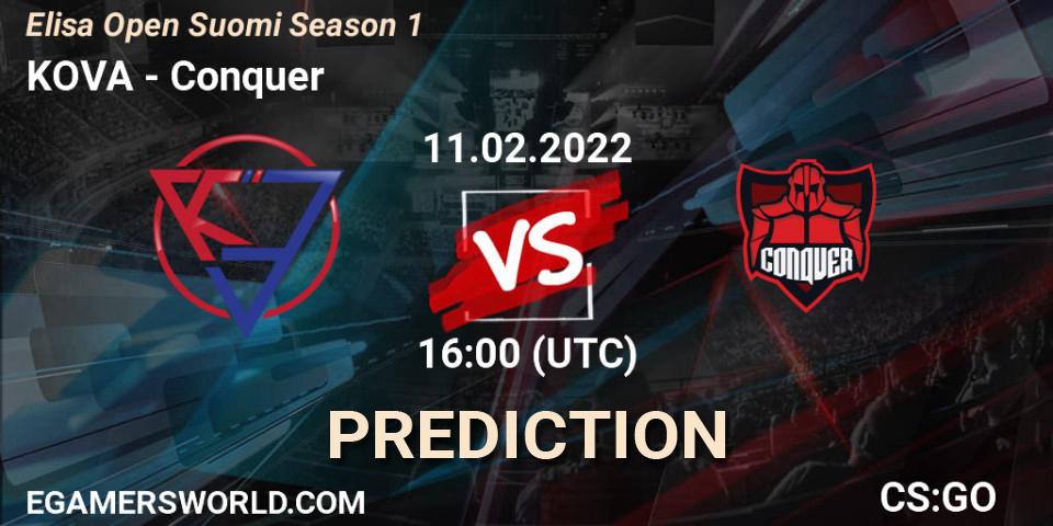 Pronóstico KOVA - Conquer. 11.02.2022 at 16:00, Counter-Strike (CS2), Elisa Open Suomi Season 1