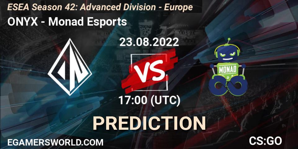 Pronóstico ONYX - Monad Esports. 30.08.2022 at 16:00, Counter-Strike (CS2), ESEA Season 42: Advanced Division - Europe