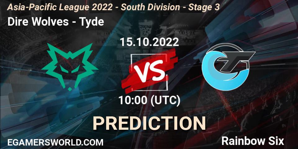 Pronóstico Dire Wolves - Tyde. 15.10.2022 at 10:00, Rainbow Six, Asia-Pacific League 2022 - South Division - Stage 3
