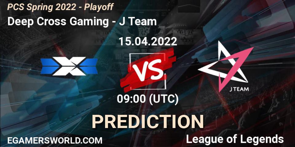 Pronóstico Deep Cross Gaming - J Team. 15.04.2022 at 09:00, LoL, PCS Spring 2022 - Playoff