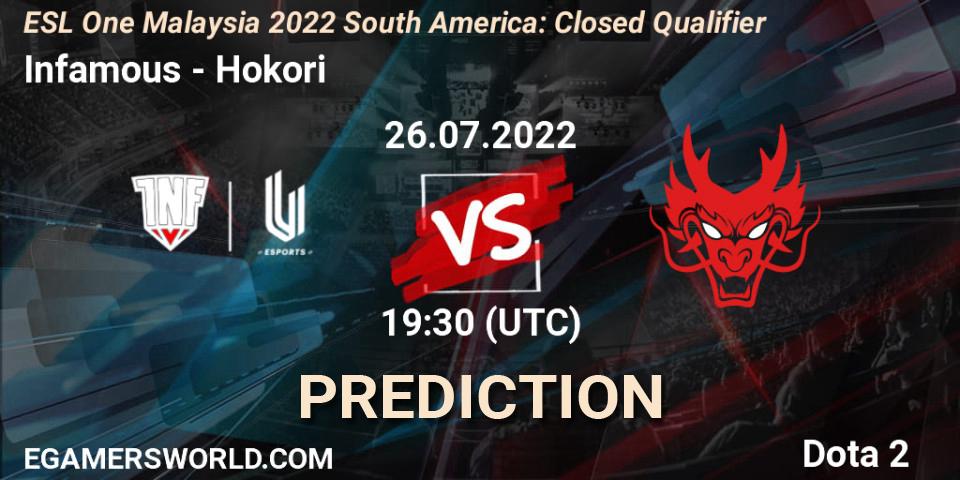 Pronóstico Infamous - Hokori. 26.07.22, Dota 2, ESL One Malaysia 2022 South America: Closed Qualifier