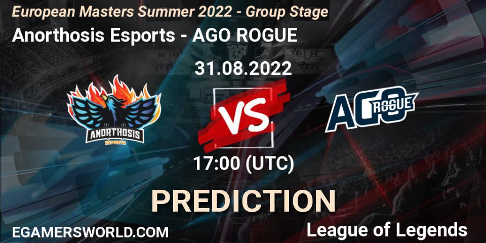 Pronóstico Anorthosis Esports - AGO ROGUE. 31.08.2022 at 17:00, LoL, European Masters Summer 2022 - Group Stage