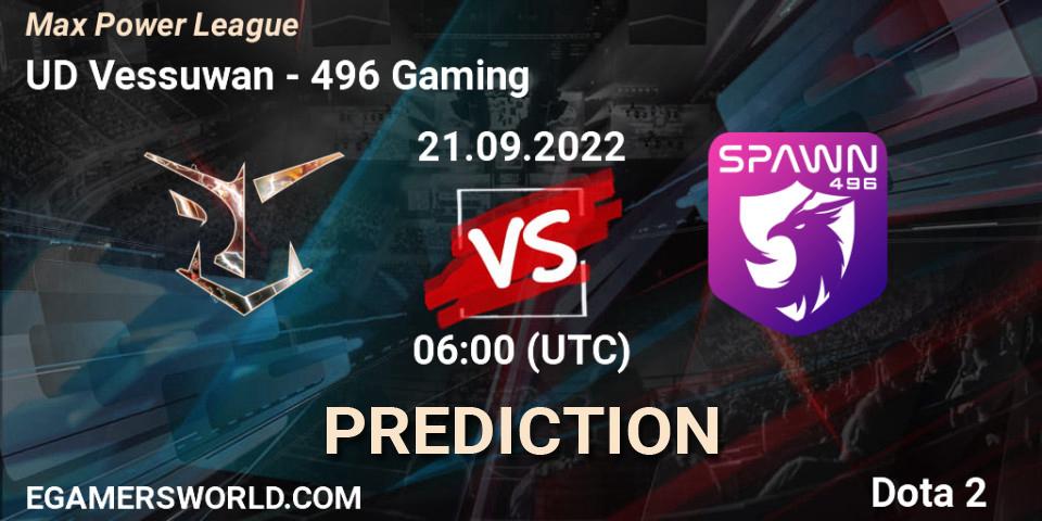 Pronóstico UD Vessuwan - 496 Gaming. 21.09.2022 at 06:16, Dota 2, Max Power League