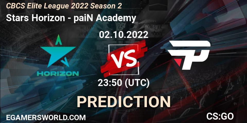 Pronóstico Stars Horizon - paiN Academy. 02.10.2022 at 23:50, Counter-Strike (CS2), CBCS Elite League 2022 Season 2