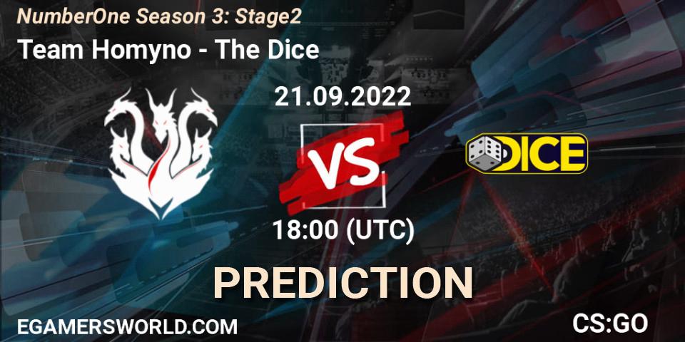 Pronóstico Team Homyno - The Dice. 21.09.2022 at 18:00, Counter-Strike (CS2), NumberOne Season 3: Stage 2