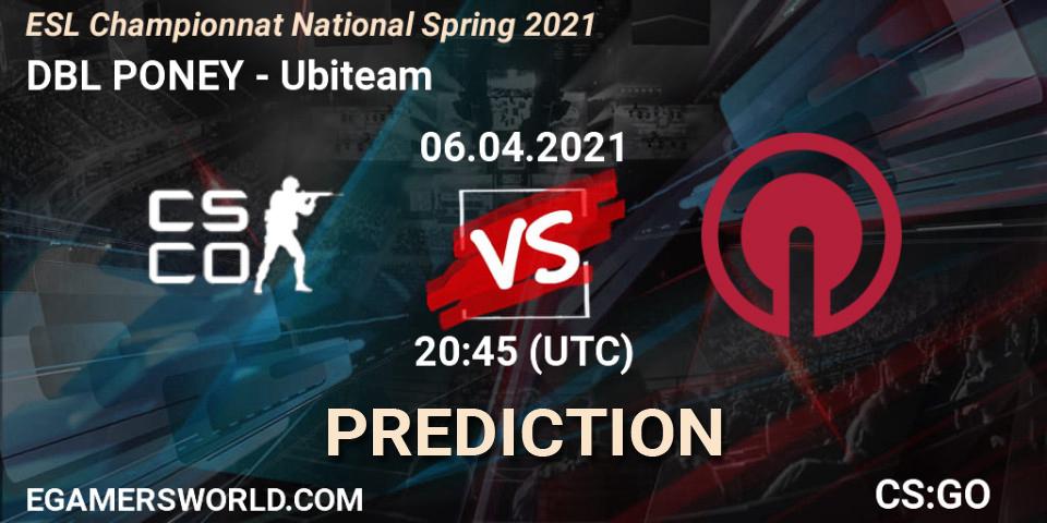 Pronóstico DBL PONEY - Ubiteam. 13.04.2021 at 20:00, Counter-Strike (CS2), ESL Championnat National Spring 2021