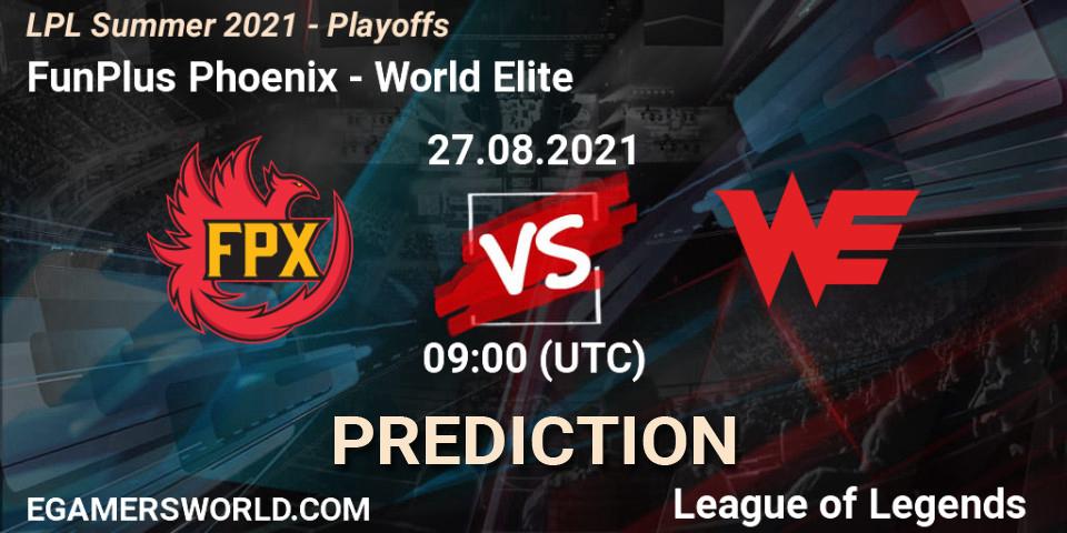 Pronóstico FunPlus Phoenix - World Elite. 27.08.2021 at 09:00, LoL, LPL Summer 2021 - Playoffs