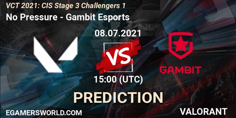 Pronóstico No Pressure - Gambit Esports. 08.07.2021 at 15:00, VALORANT, VCT 2021: CIS Stage 3 Challengers 1