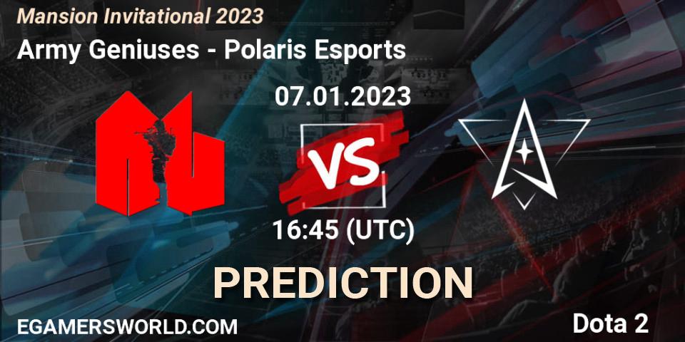 Pronóstico Army Geniuses - Polaris Esports. 07.01.2023 at 16:45, Dota 2, Mansion Invitational 2023