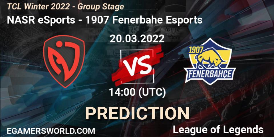 Pronóstico NASR eSports - 1907 Fenerbahçe Esports. 20.03.2022 at 14:00, LoL, TCL Winter 2022 - Group Stage