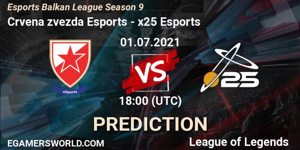 Pronóstico Crvena zvezda Esports - x25 Esports. 01.07.2021 at 18:00, LoL, Esports Balkan League Season 9