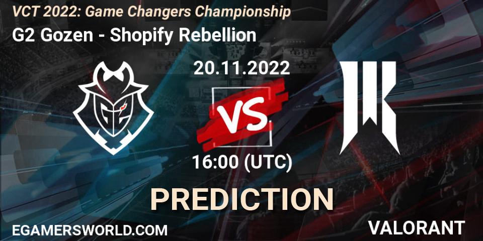 Pronóstico G2 Gozen - Shopify Rebellion. 20.11.2022 at 16:15, VALORANT, VCT 2022: Game Changers Championship