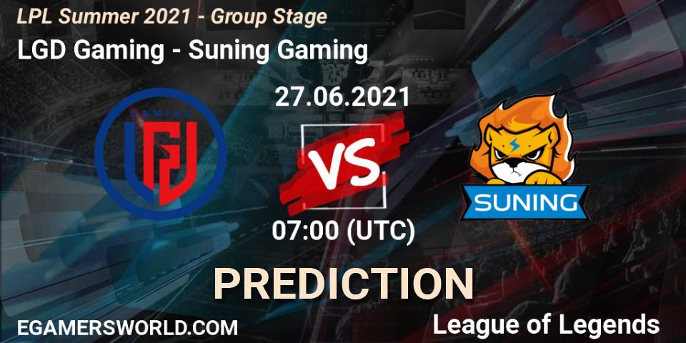 Pronóstico LGD Gaming - Suning Gaming. 27.06.2021 at 07:00, LoL, LPL Summer 2021 - Group Stage
