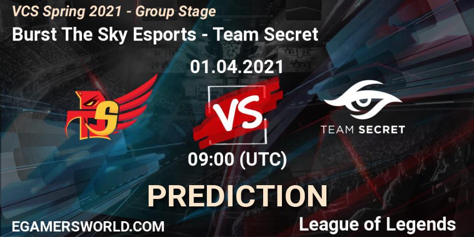 Pronóstico Burst The Sky Esports - Team Secret. 01.04.2021 at 11:00, LoL, VCS Spring 2021 - Group Stage
