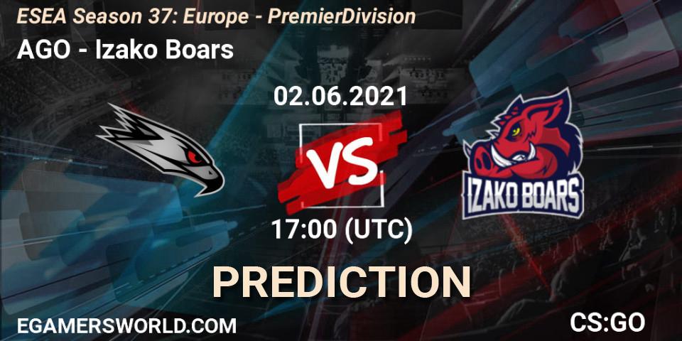 Pronóstico AGO - Izako Boars. 02.06.2021 at 17:00, Counter-Strike (CS2), ESEA Season 37: Europe - Premier Division