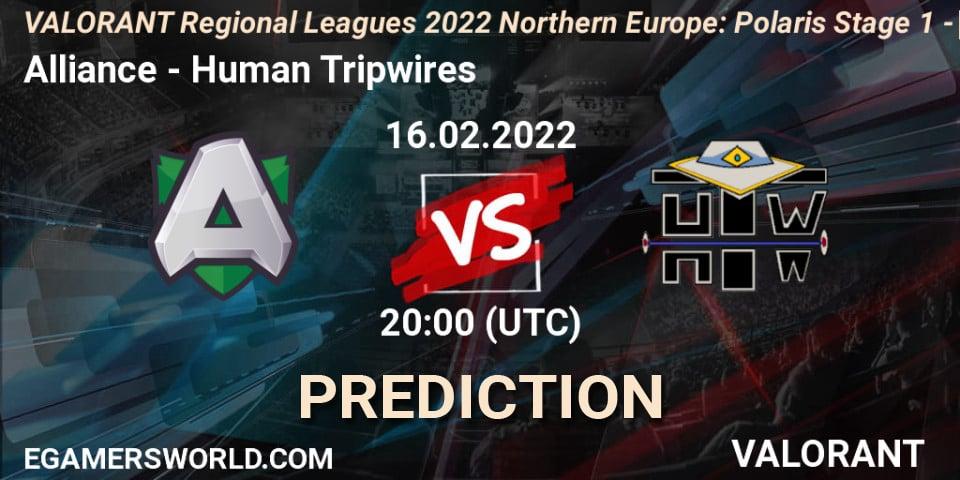 Pronóstico Alliance - Human Tripwires. 16.02.2022 at 20:00, VALORANT, VALORANT Regional Leagues 2022 Northern Europe: Polaris Stage 1 - Regular Season