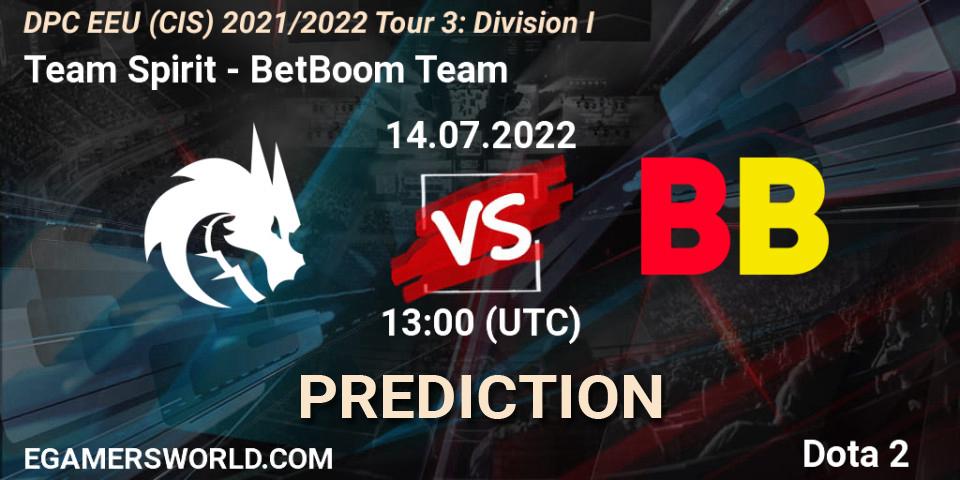 Pronóstico Team Spirit - BetBoom Team. 14.07.22, Dota 2, DPC EEU (CIS) 2021/2022 Tour 3: Division I