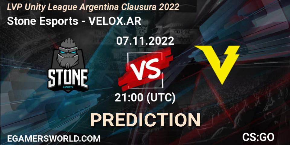 Pronóstico Stone Esports - VELOX.AR. 07.11.2022 at 21:00, Counter-Strike (CS2), LVP Unity League Argentina Clausura 2022